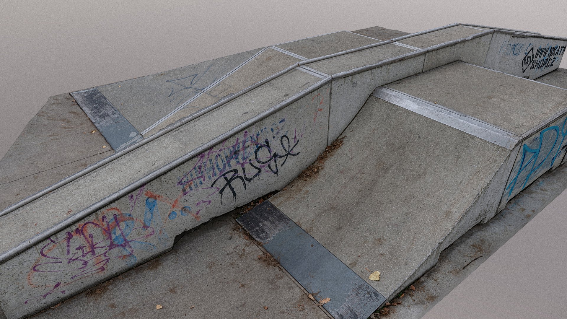Concrete steel Skatepark ramp table top, bank, hubba, A frame, ski jump, pre fab box element with sprayed tags

Created in RealityCapture by Capturing Reality

photogrammetry scan (150x24mp), 2x16k textures - Skatepark - Download Free 3D model by matousekfoto 3d model