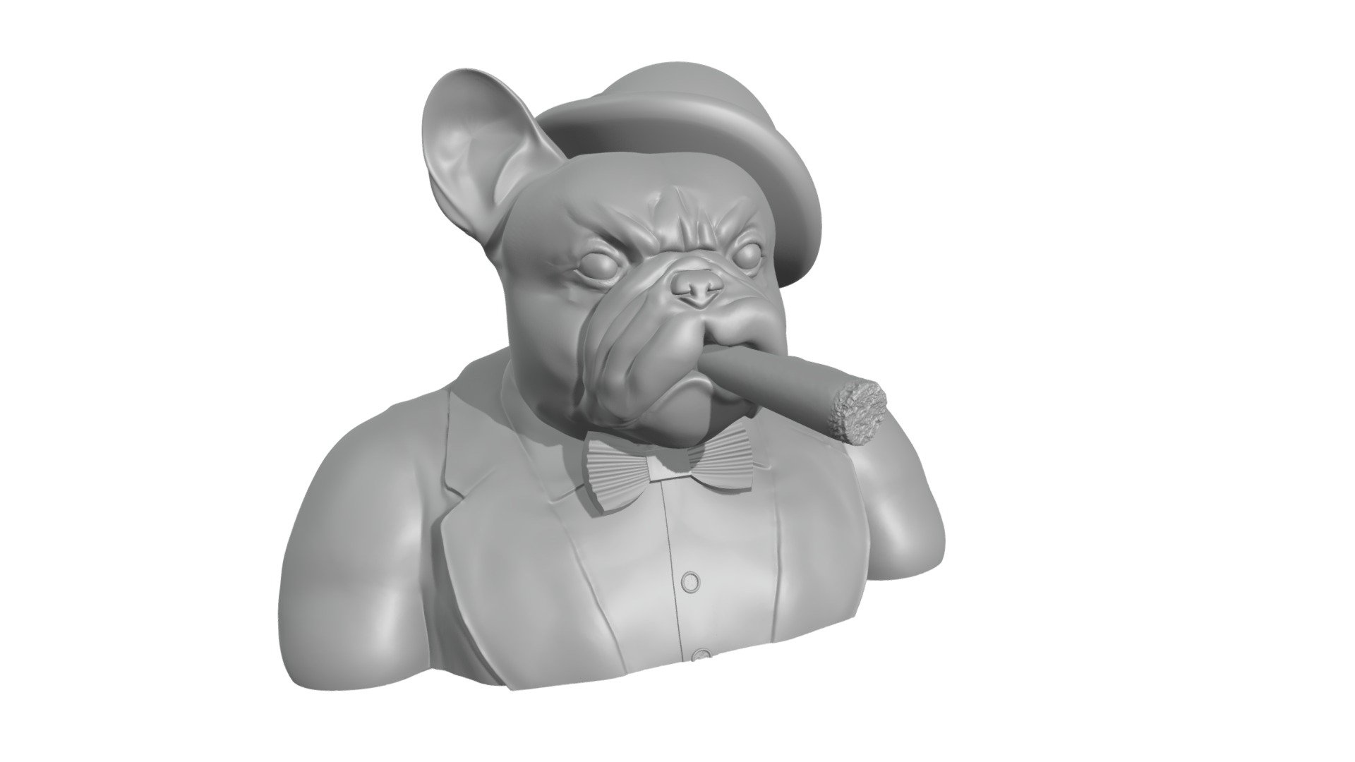 Gentleman French Bulldog half body smoker - dog - This design showcases a Bulldog, dressed in classy English gentleman’s clothing and derby (bowler hat) and cigar.

STL Model for 3D Printing.

Contact me for any question.

Came to see my other work.

If you get this model, I encourage you to give me feedback, just send me a message on instagram, I’d very happy to help or hear your feedback and pictures :)

For other custom products, please contact me, I would be glad to help you, I accept non or exclusive commissions.

If you like my art, please support me by purchasing my models, or following me on social media:

Instagram: https://www.instagram.com/animaartistspieces/

TikTok: https://www.tiktok.com/@animaartistspieces?lang=it

Facebook: https://www.facebook.com/profile.php?id=100087530776989

WEBSITE: https://www.animacampania.it/site/

Linktree: https://linktr.ee/animaartistspieces - Gentleman French Bulldog bowler hat and cigar 3d model
