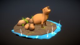 Capybara Chilling animals, island, coconut, capybara, handpainted, cartoon, lowpoly, rigged