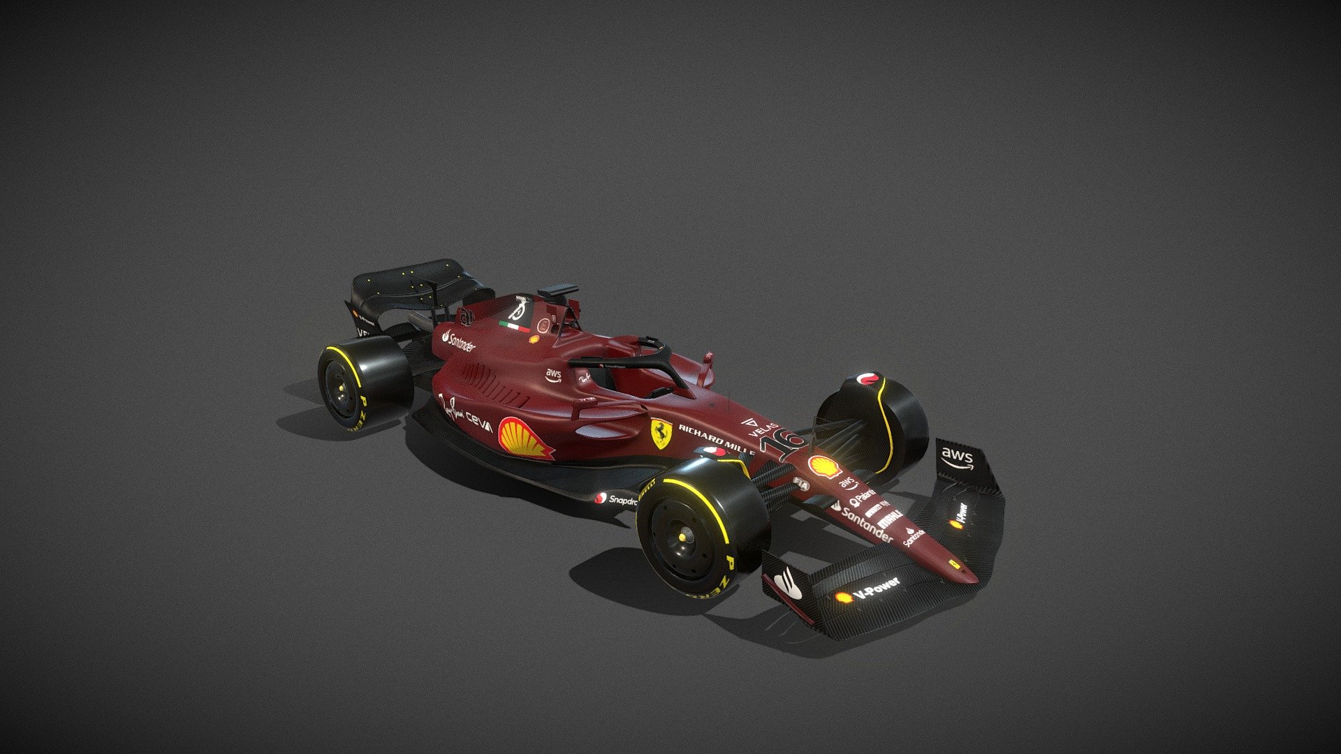 uses a single 10241024 diffuse AND specular texture  High poly* that is subdivied Rigged with Parented Empties (compatible with blender) F1-75 Scuderia Ferrari 2022 Charles Leclerc
Made this model for fun, If you need anything similar don’t hesitate on contacting me 3d model