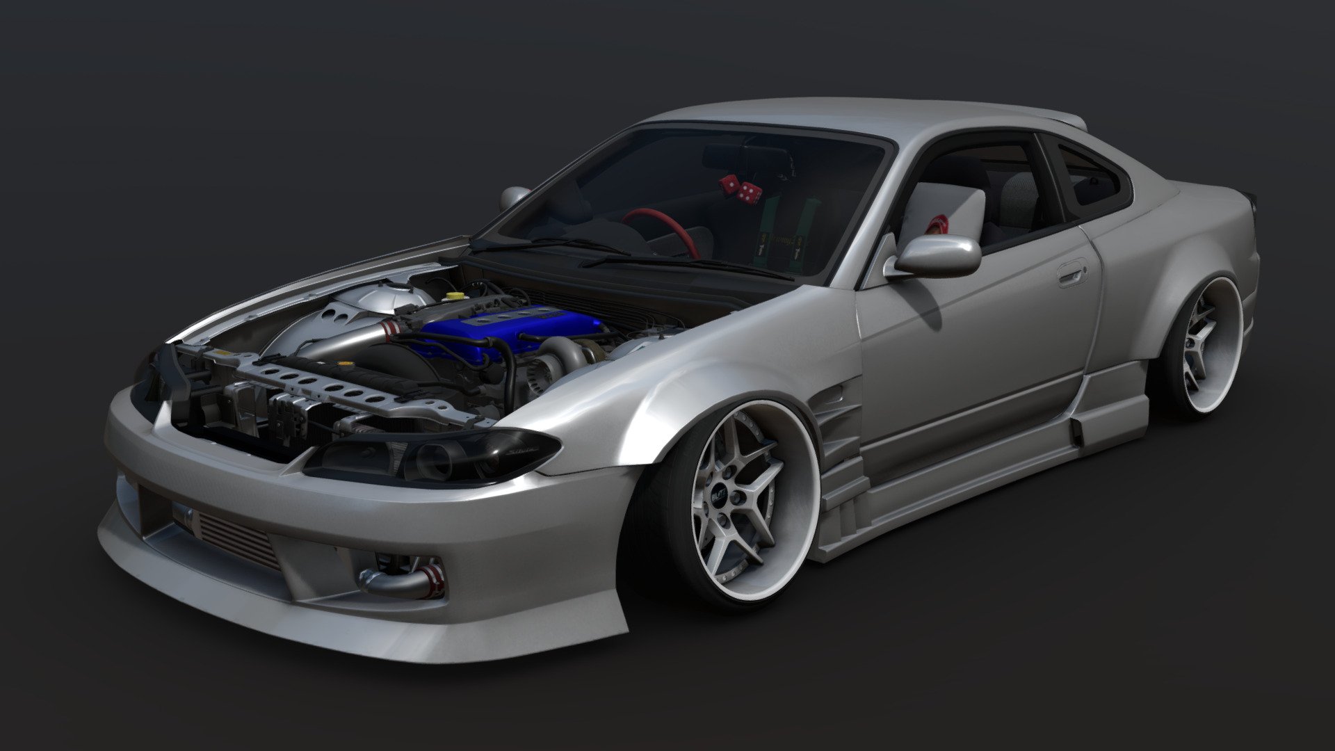 Nissan S15 Silvia with Origin widebody fenders. Engine Sr20det. 

Special 300 followers realese, enjoy it.

There is version with Origin bonnet 3d model