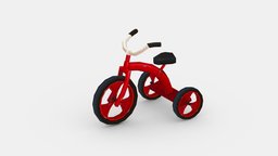 Cartoon children riding tricycle bike, bicycle, kids, baby, toy, children, child, cycling, tricycle, lowpolymodel, sport
