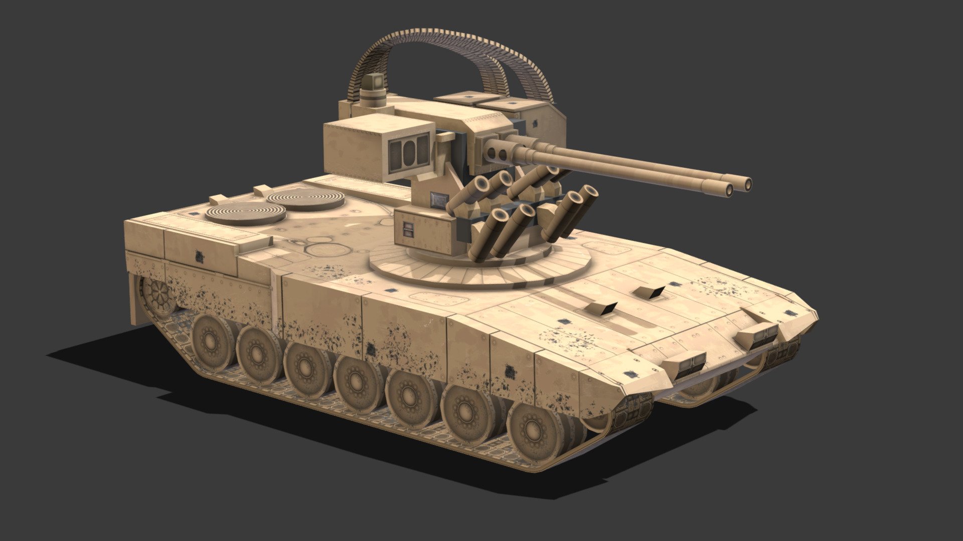 Tank Low-Poly # 5

You can use these models in any game and project.

This model is made with order and precision.

Separated parts (body. wheels. gun).

Very low poly

Average poly count: 15,000 tris.

Texture size: 4096/4096 (BMP).

Number of textures: 1.

Number of materials: 1.

Format: fbx.obj.max.mtl 3d model