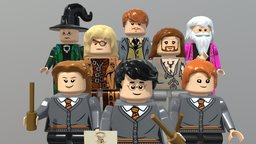 LEGO Harry Potter mesh, clothes, wand, ron, hermione, harrypotter, hogwarts, hermionegranger, character, fantasy, human, magic