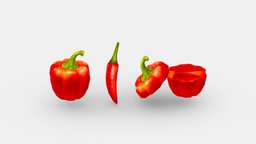 Cartoon Vegetable food, cook, dish, farm, kitchen, vegetable, pepper, paprika, capsicum, lowpolymodel, spicy, chili, ingredient, hotpepper, handpainted
