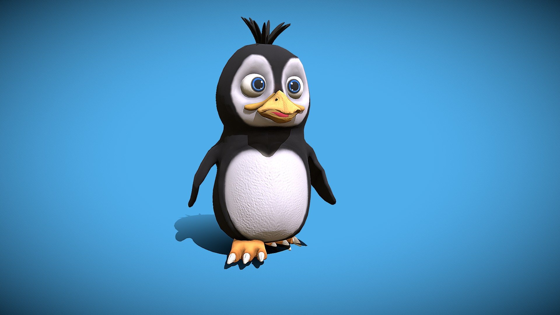 Cartoon Penguin

Features

-Model is completly unwrapped
-Layered scene (RIgg, mesh, lights, BG, controls)
-Lowpoly model
-Optimal Vray settings 
-Morpher expresions
-No need any plugin to open scene
-All nodes are named clearly
-Clean topology based on quads.
-One mesh
-Hand painted model

File format

-3Ds Max 2015 (Vray 3.0.0)
-3Ds Max 2012 (Vray 3.0.0)
-Obj 2015
-3Ds 2015
-FBX (contains body skeleton and morpher expressions) 3Ds Max

Textures

-Body texture res is 4k
-PNG format

Rigging

-Rigging inside 3Ds Max by Skin modifier, used CAT skeleton
-Handly rigged with vertex weight and painting for better movements
-Scene also include idle and walk animation

Lights and Render setting are included in the 3DS Max scene (V-ray). Just open and render
Scene also include Walk animation, folder FBX format whitch can be used on another 3D software or games engines.

I hope u like it!
For more models just click on my name and browse library 3d model