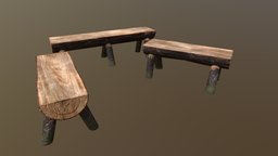 Log Made Wood Benches