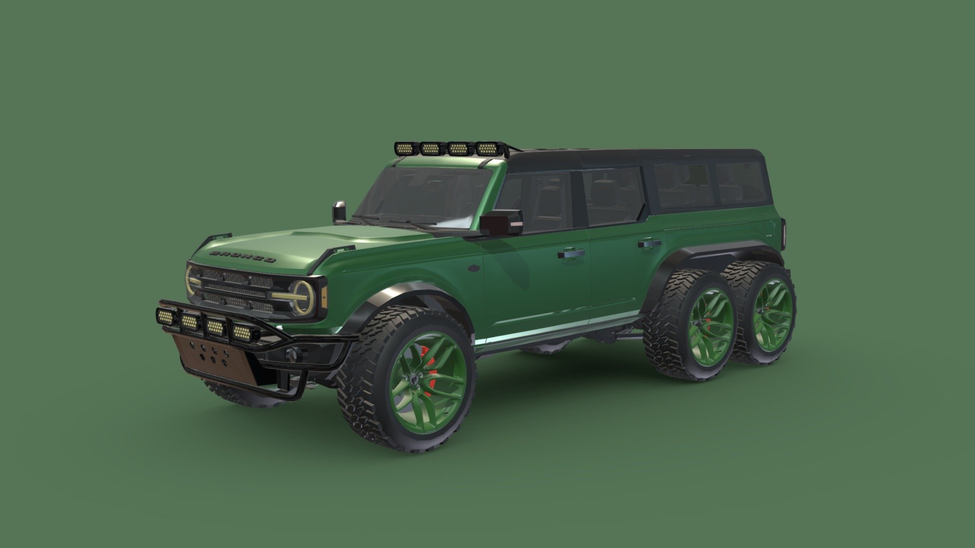 Ford Bronco 6 wheeler with custom bumper - Ford Bronco 6x6 - Buy Royalty Free 3D model by jonbruno 3d model