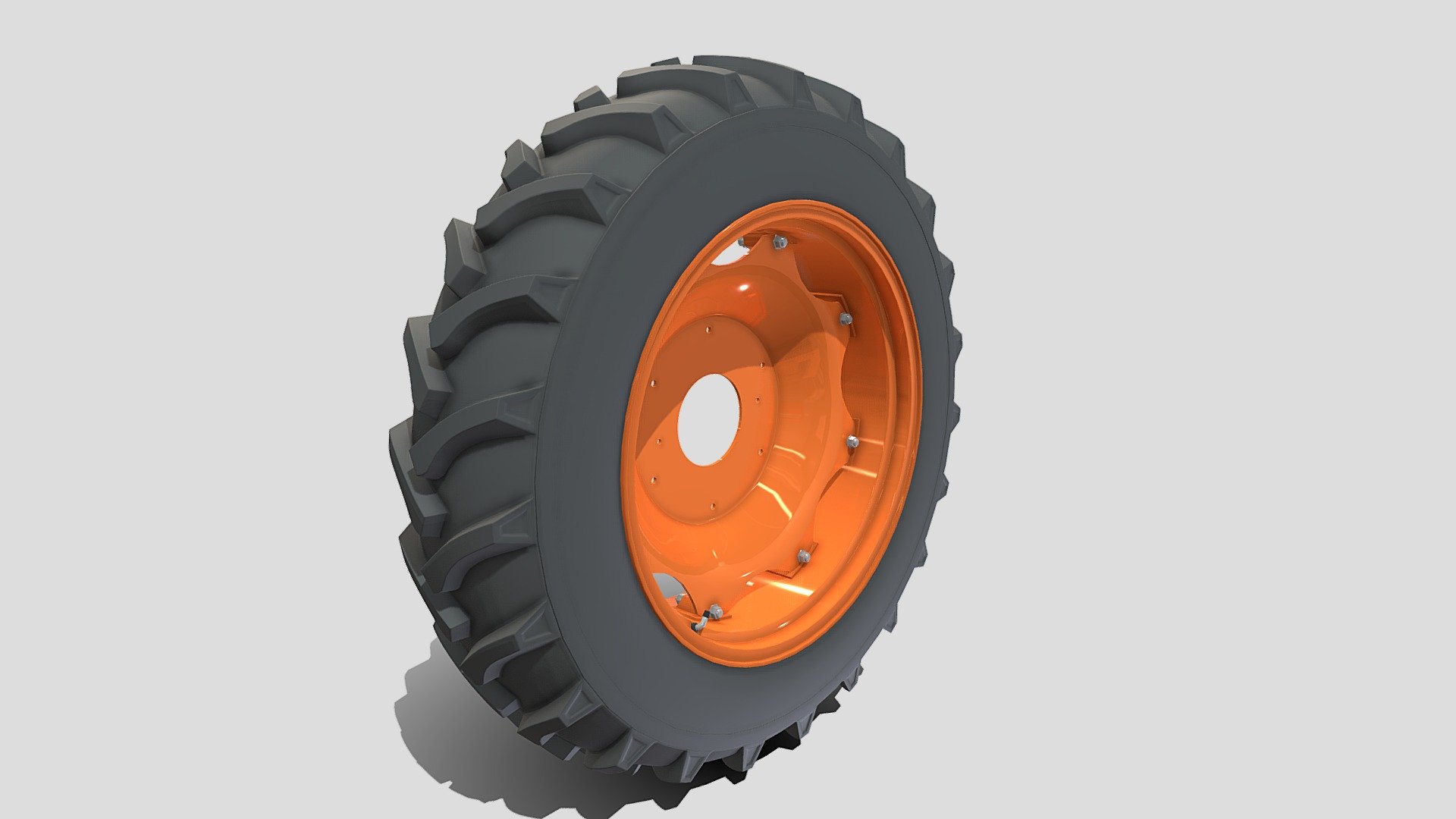 Tractor Wheel 3d model rendered with Cycles in Blender, as per seen on attached images. 
The 3d model is scaled to original size in Blender.

File formats:
-.blend, rendered with cycles, as seen in the images;
-.obj, with materials applied;
-.dae, with materials applied;
-.fbx, with materials applied;
-.stl;

Files come named appropriately and split by file format.

3D Software:
The 3D model was originally created in Blender 2.8 and rendered with Cycles.

Materials and textures:
The models have materials applied in all formats, and are ready to import and render.

Preview scenes:
The preview images are rendered in Blender using its built-in render engine &lsquo;Cycles'.
Note that the blend files come directly with the rendering scene included and the render command will generate the exact result as seen in previews.
Scene elements are on a different layer from the actual model for easier manipulation of objects.

General:
The models are built mostly out of quads and are subdivisable.
It co - Full Tractor wheel v2 - Buy Royalty Free 3D model by dragosburian 3d model