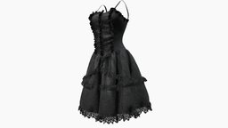 Female Black Lolita Dress fashion, lolita, girls, clothes, dress, straps, sweet, womens, wear, spaghetti, ruffles, pbr, low, poly, female, black, sleevless