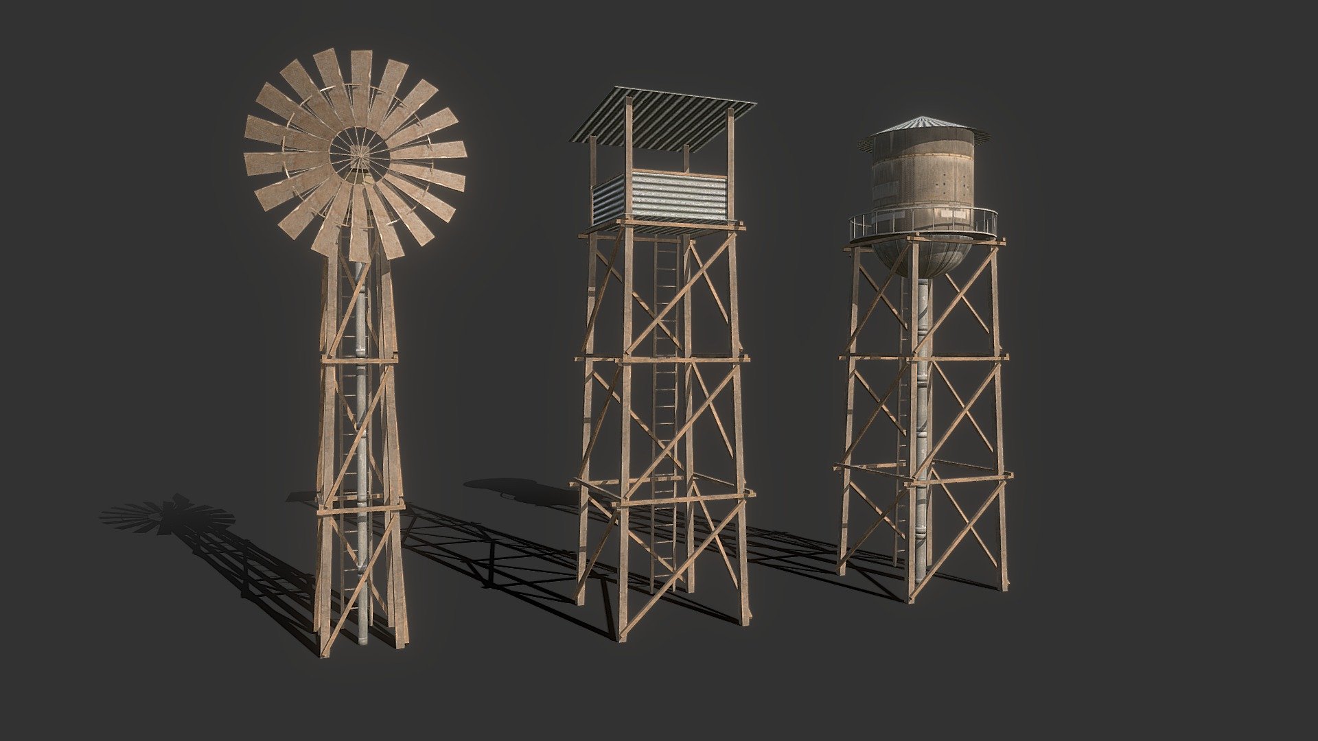 Tower Pack
Low-Poly, Game Ready, Mobile.
1 PBR Atlas 4096x4096 for all Models on pack!





Water Tank




Windmill




Guard Tower


 - Water Tank | Windmill | Guard Tower (Optimized) - Buy Royalty Free 3D model by Yurii Chumak (@Yurii_Chumak) 3d model