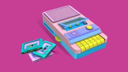 Paper-craft Cassette Player vintage, papercraft, cassette, low-poly-model, low-poly-art, cassette-player, cassette-tape, low-poly