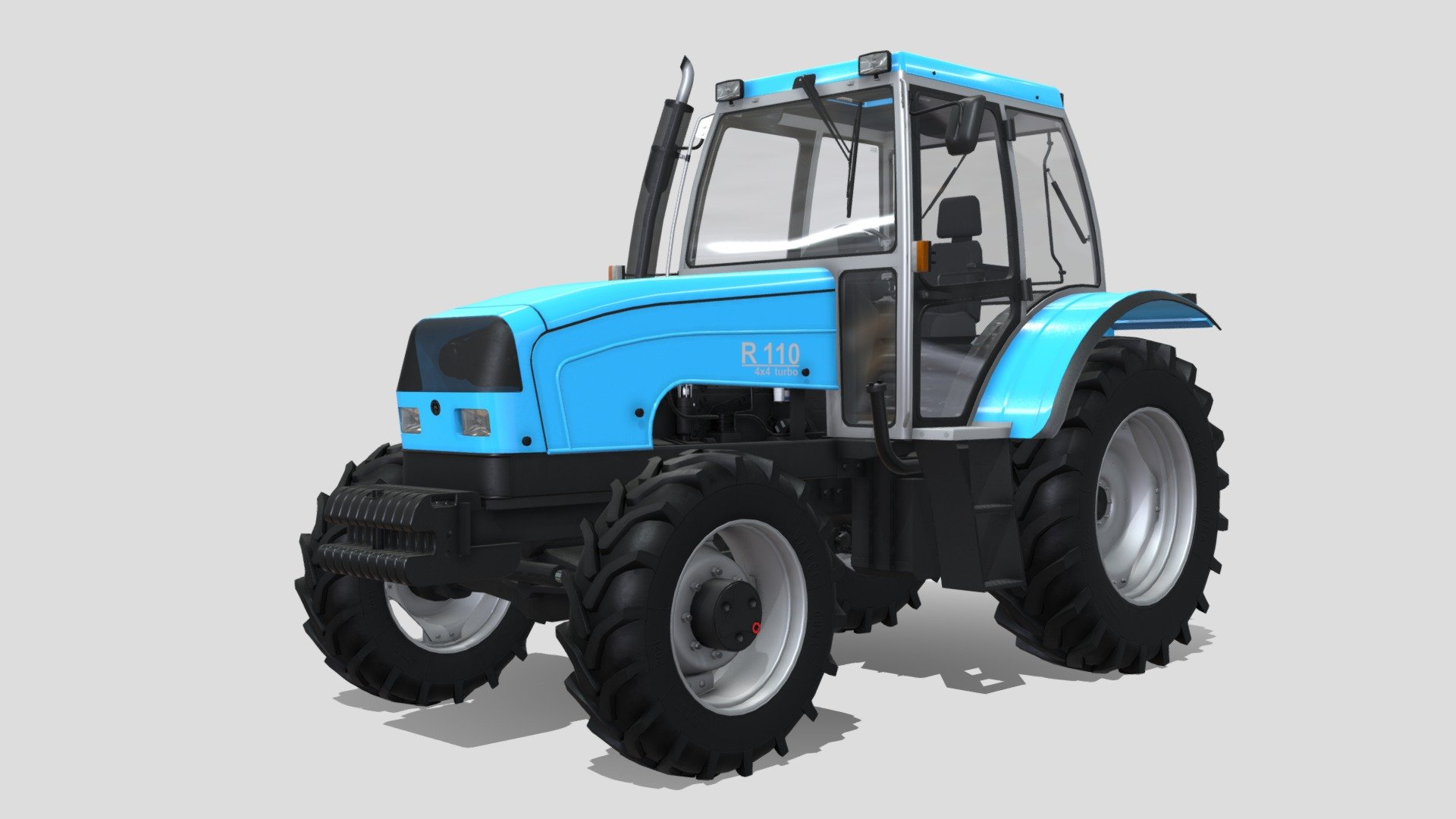Updated to v2 on 24.6.2021. IMR Rakovica R 110 4x4 turbo, featuring a ZF T-series transmission and ZF AS front axle, Bosch electronic hydraulic system and an in-house developed digital dashboard. R 110 was first presented at the 2004 Novi Sad agricultural fair. IMR called it “A pinnacle of modern technology” 3d model