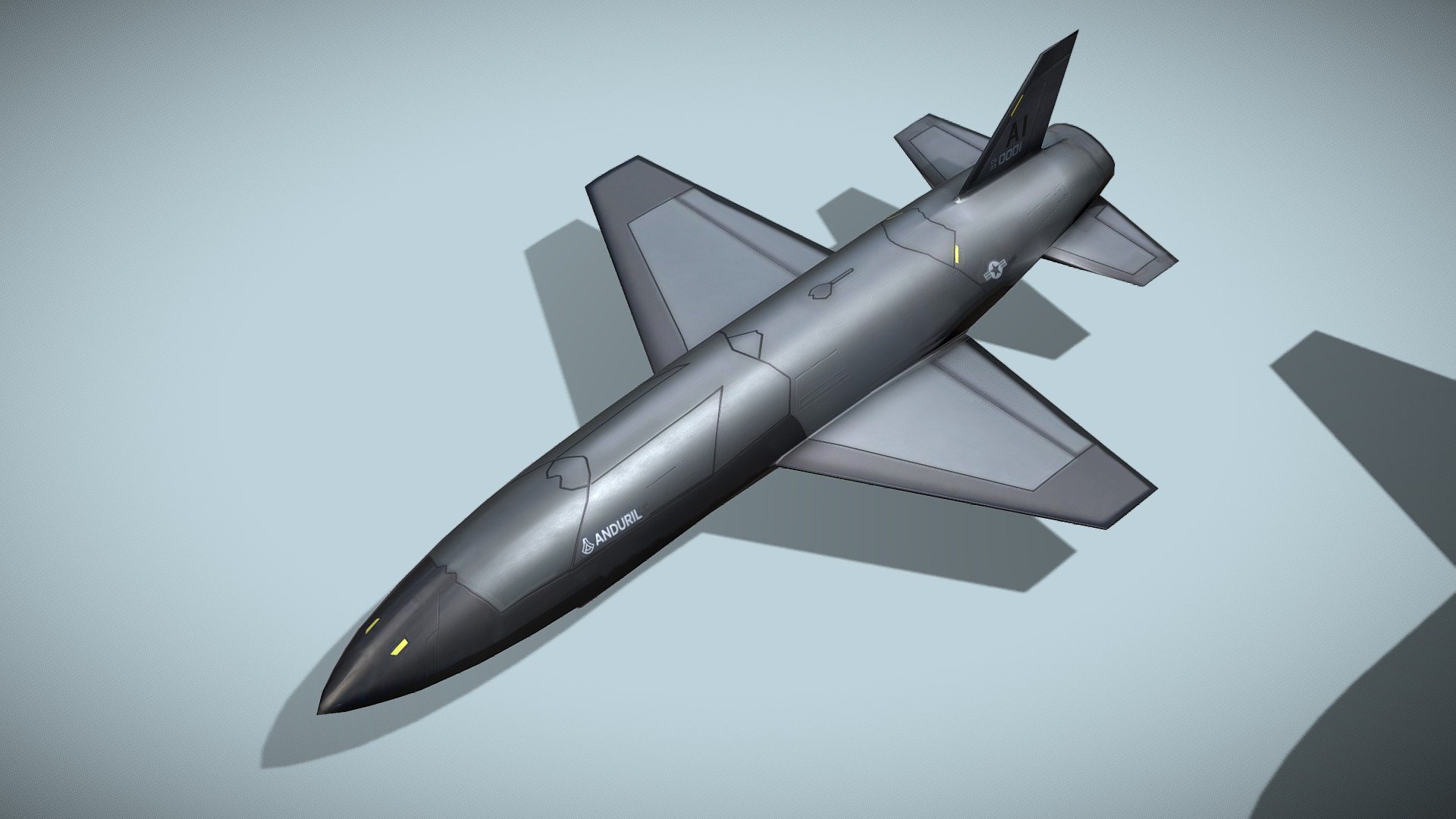 Anduril Fury

Lowpoly model of american drone jet



Anduril Industries, Inc. is an American defense company specializing in autonomous systems. Anduril's strategy includes providing the U.S. Department of Defense with technology that Silicon Valley firms have eschewed due to their controversial military applications, including artificial Intelligence and robotics. 

Originally developed and manufactured by Blue Force Technologies, which Anduril acquired in 2023, Fury is a long-range drone with 17-foot wingspan capable of sub-sonic speeds suited for surveillance and combat operations.



Standing version and flying with separate color schemes

Fully rigged

Model has bump map, roughness map , metalness and 2 x diffuse textures.



Check also my other aircrafts and cars.

Patreon with monthly free model - Anduril Fury drone - Buy Royalty Free 3D model by NETRUNNER_pl 3d model