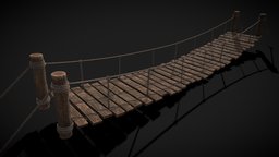 Rustic Wooden Rope Bridge exterior, hanging, medieval, cgi, rope, cgcookie, path, steps, rustic-furniture, pbr, lowpoly, wood, bridge, gameready, rope-bridge