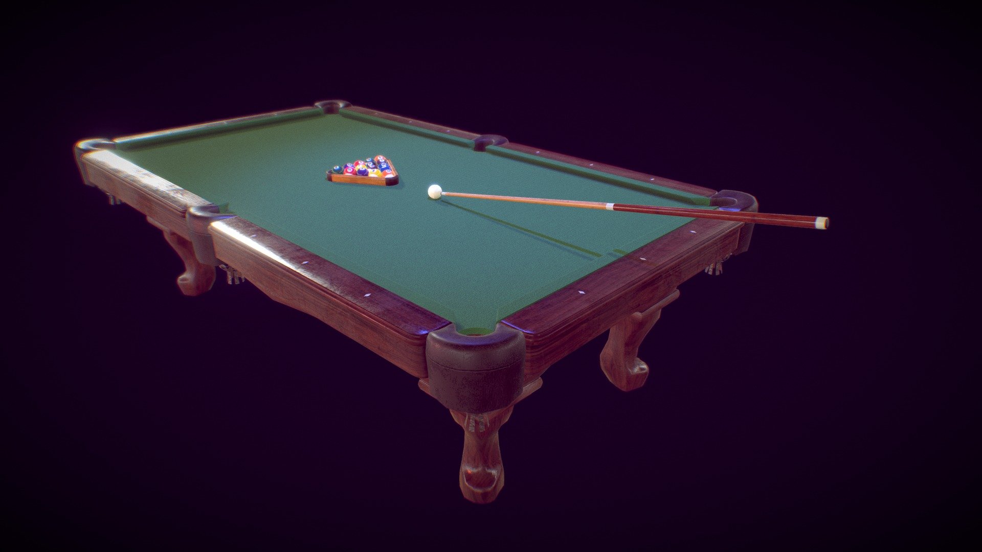 Billiard Game Kit is a high quality PBR game asset focusing on realism with great attention to details and scale.
This contains 2 PBR materials shared between meshes @2048x2048px(albedo, normal, specular/smoothness/glossiness, ao).
Meshes:
- billiard table
- 16 balls
- cue
- rack/triangle 3d model