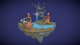 Animated Diorama Loop with 3 Characters Waving