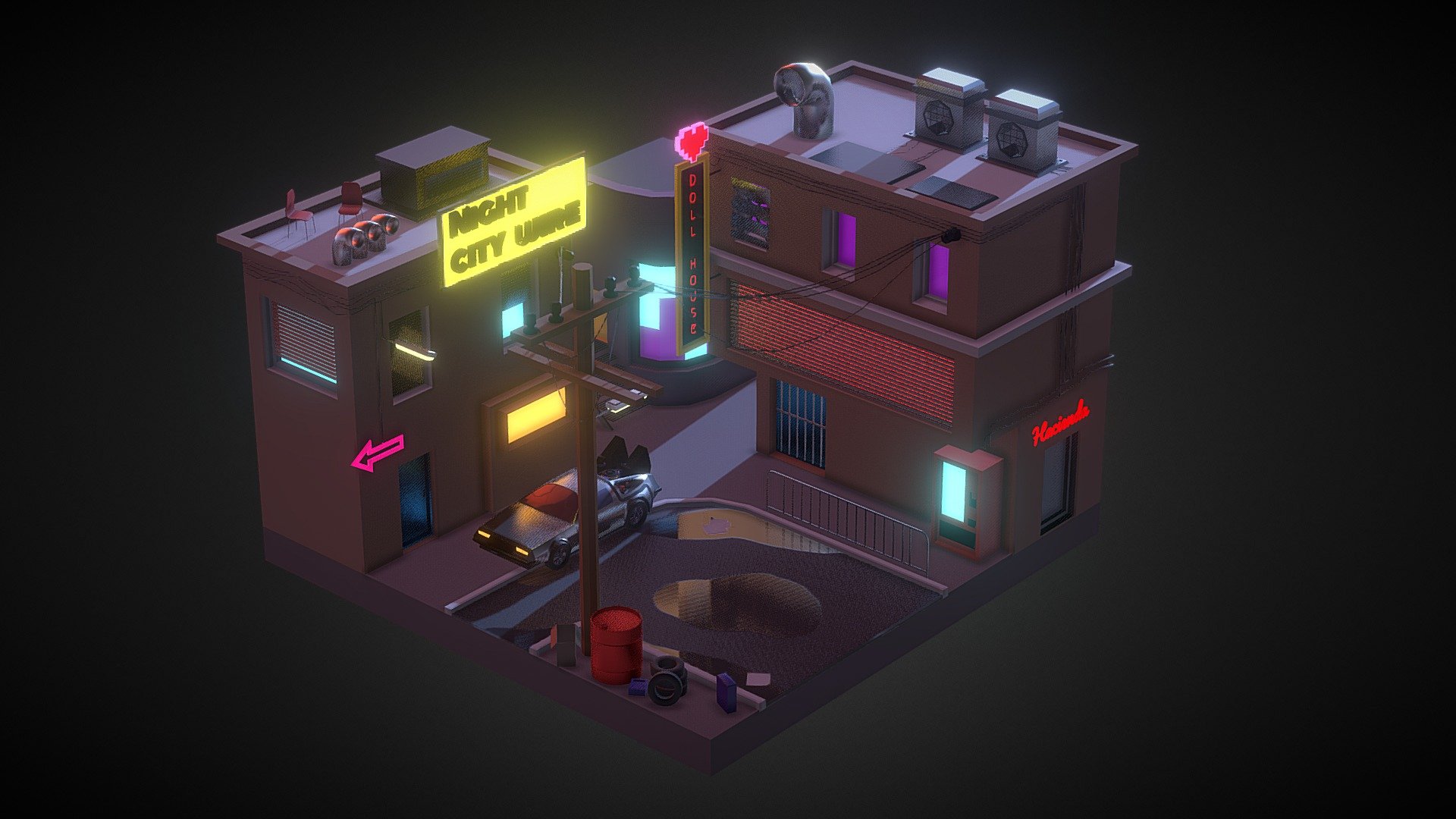 District of some cyberpunk city. High tech, low life :) Was created in accordance with Roman Klco tutorial 3d model