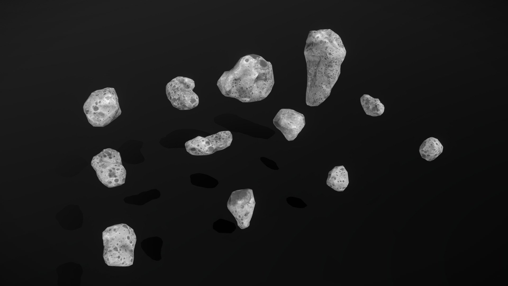 These are models of low-poly and game-ready asteroids. 

The model comes with 2 different texture sets.

Please note: The textures in the Sketchfab viewer have a reduced resolution (2K instead of 4K) to improve Sketchfab loading speed.

If you have purchased this model please make sure to download the “additional file”.  It contains FBX and OBJ meshes and full resolution textures 3d model
