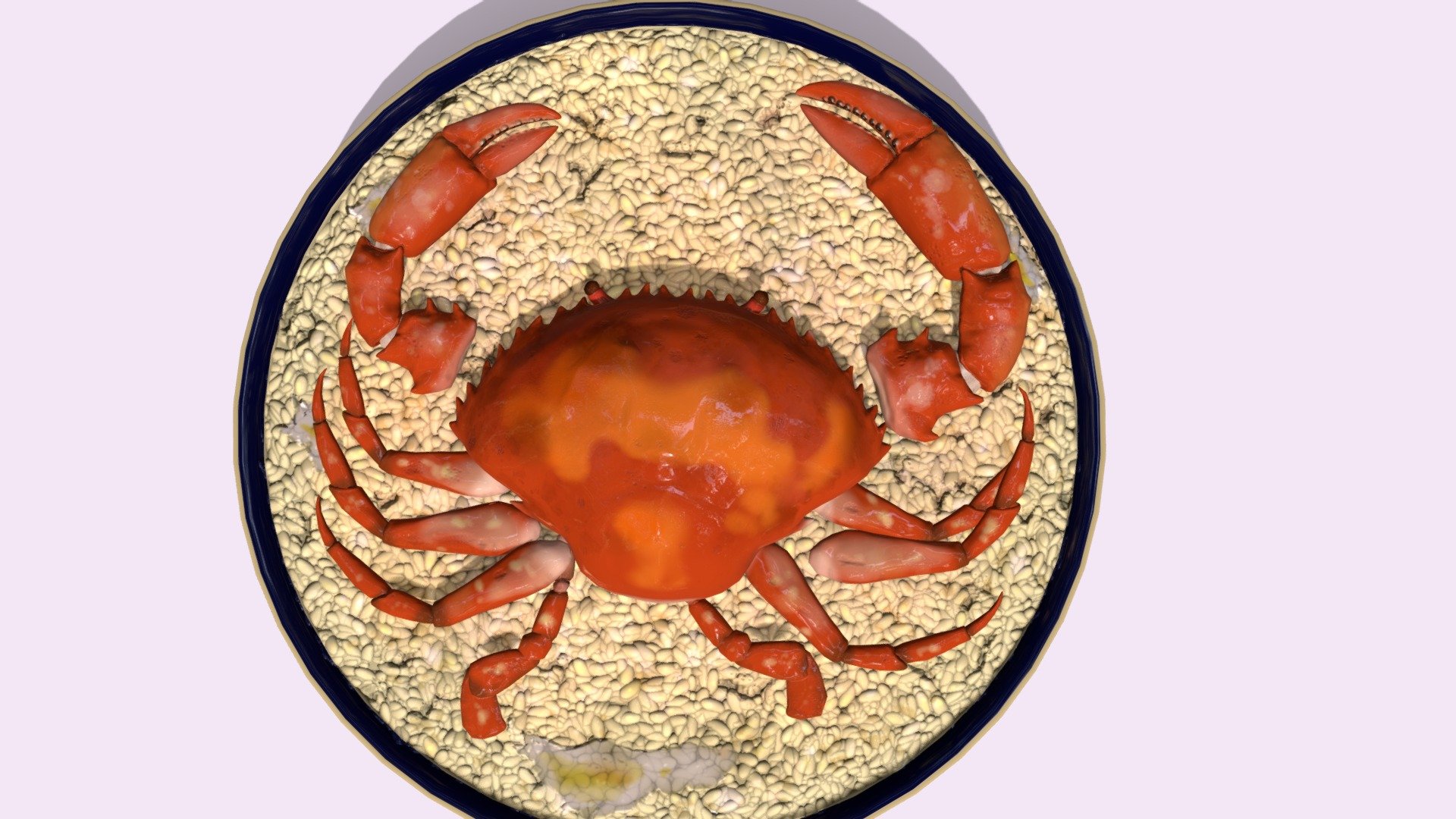 Hi~ It is a Asia food_Crab Rice

It has 7776 Polys and 8080 Vertex.
It can be used in game,VR,AR,CG. 

It have 4 pics.

2048*2048 size

Albedo1
Ao1
MetallicSmoothness1
Normal1

Display pics use Substance painter to render.

I hope you like it~

Thank you.If you have any question , please tell me 3d model