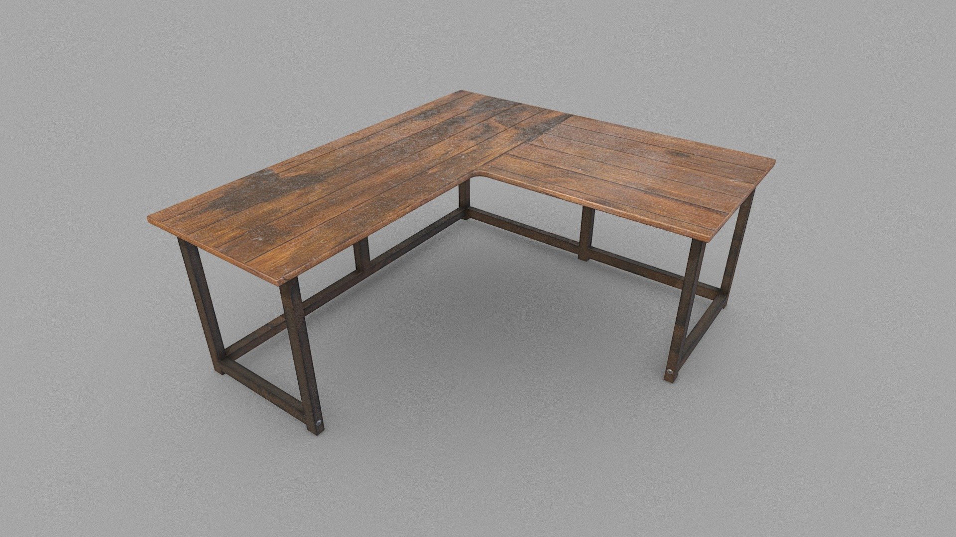 Aged wood L shaped desk,  showing signs of wear and tear. 

Handy prop for any interior environment such as an office, ot even a post-apocalyptic scene. 

PBR textures @4k - L shape desk - Buy Royalty Free 3D model by Sousinho 3d model