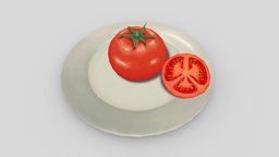 Tomato low poly plate, store, tomato, game-ready, handpa, maya, low-poly, photoshop, low, gameasset