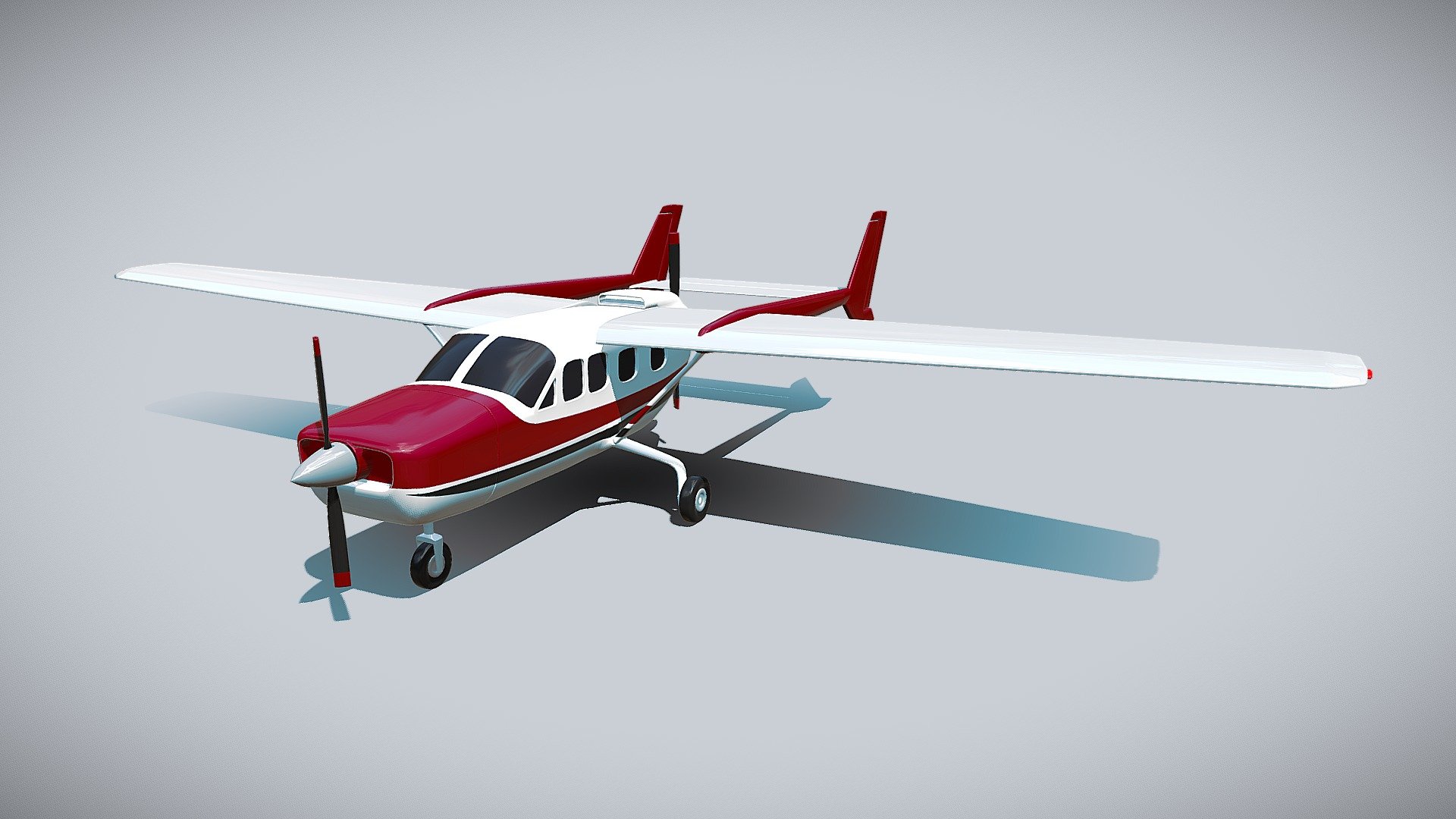 3D Model created with blender3d 2.70 modeling software.Object detached,named by objects and materials.There are no interior objects for this product.There is only one texture for fuselage red decal.You can rotate wing elevators,but I didn't rigged it.Model was rendered with subdivision 2,until my model was exported with subdivision 1.I've used hdr image for my background,not included with final product.Enjoy my product.

3ds file 
verts: 186752 
polys: 62264

obj file 
verts: 32855 
polys: 62264

Checked with GLC playe - Cessna Skymaster 337 airplane - 3D model by koleos3d 3d model