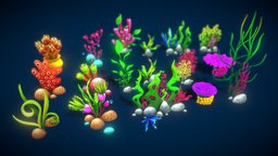 Cartoon Seaweed 7 coral, props, seaweed, asset, noai, createdwithai