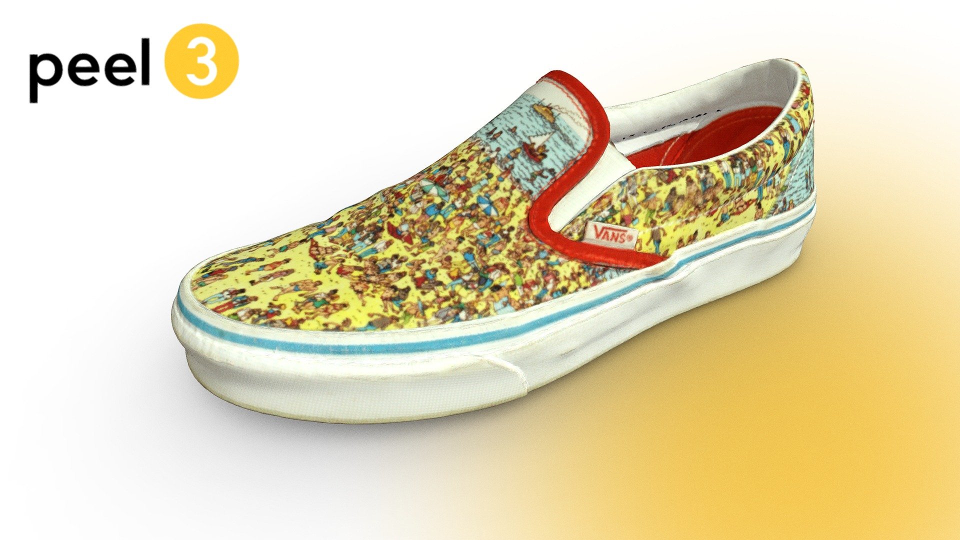 Bright and colorful this is a 3d scan I really like. This a special edition Vans slippers scanned with peel 3, it shoes the color capture capabilities of the scanner. The one question left is can you find Waldo? - Special edition Vans shoes scanned with peel 3 - 3D model by peel-3d.com 3d model