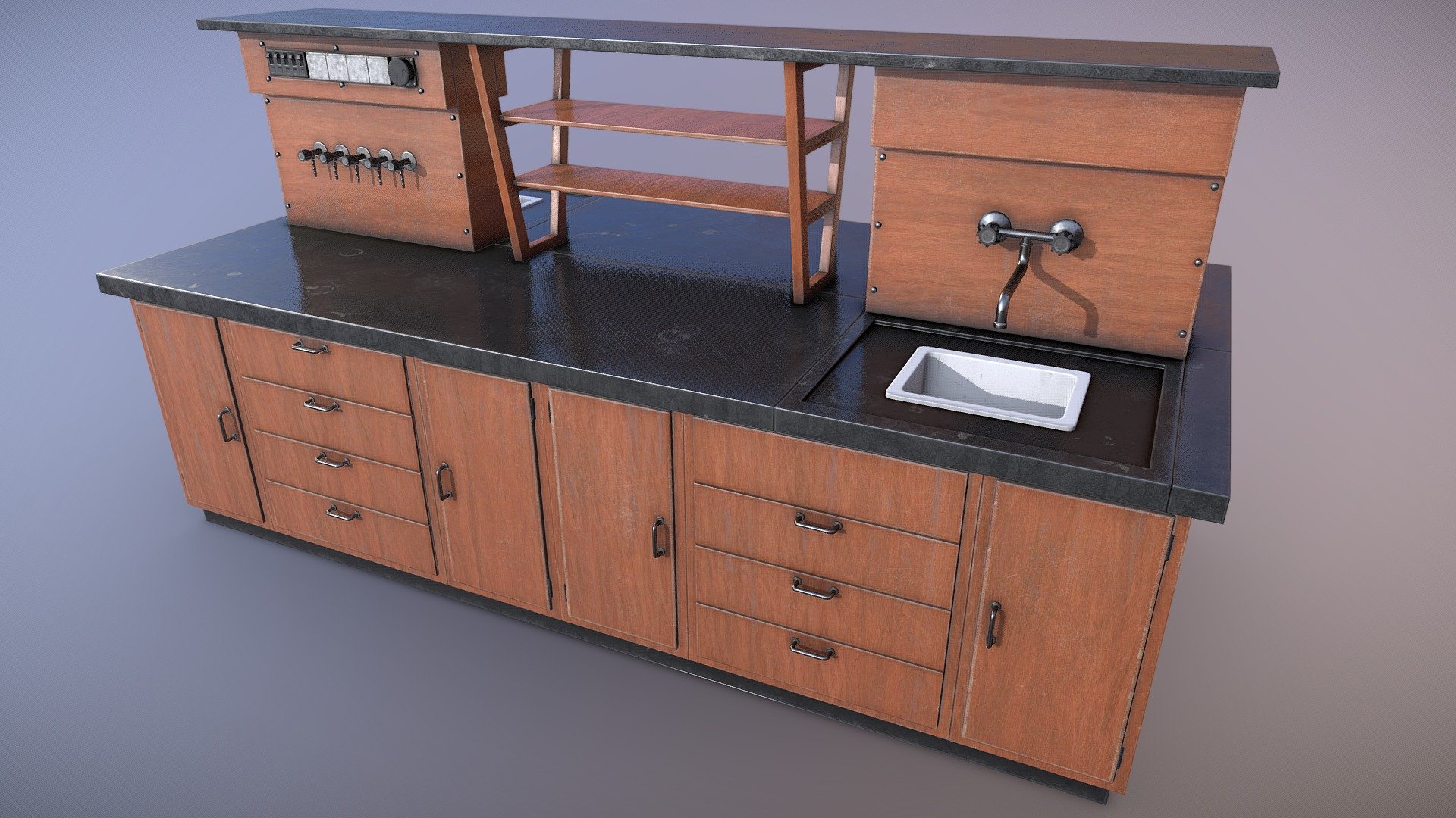 Lab table for PBR game engines.

Originally modeled in 3ds Max 2019. Download includes .max, .fbx, .obj, metal/roughness PBR textures, specular/gloss PBR textures, textures for Unity and Unreal Engines, and additional texture maps such as curvature, and UV templates.

Specs




Model is in quads and tris, no n-gons

Scaled to approximate real world size (centiemters)

Texture paths are stripped

Textures

1 Material: 4096x4096 PBR BaseColor/Metalness/Roughness/Normal/AO

Unity Engine 5 Textures: AlbedoTransparency, MetallicSmoothness, Normal, Occlusion

Unreal Engine 4 Textures: BaseColor, Normal, RoughnessMetallicAO - Laboratory Table - Buy Royalty Free 3D model by Luchador (@Luchador90) 3d model