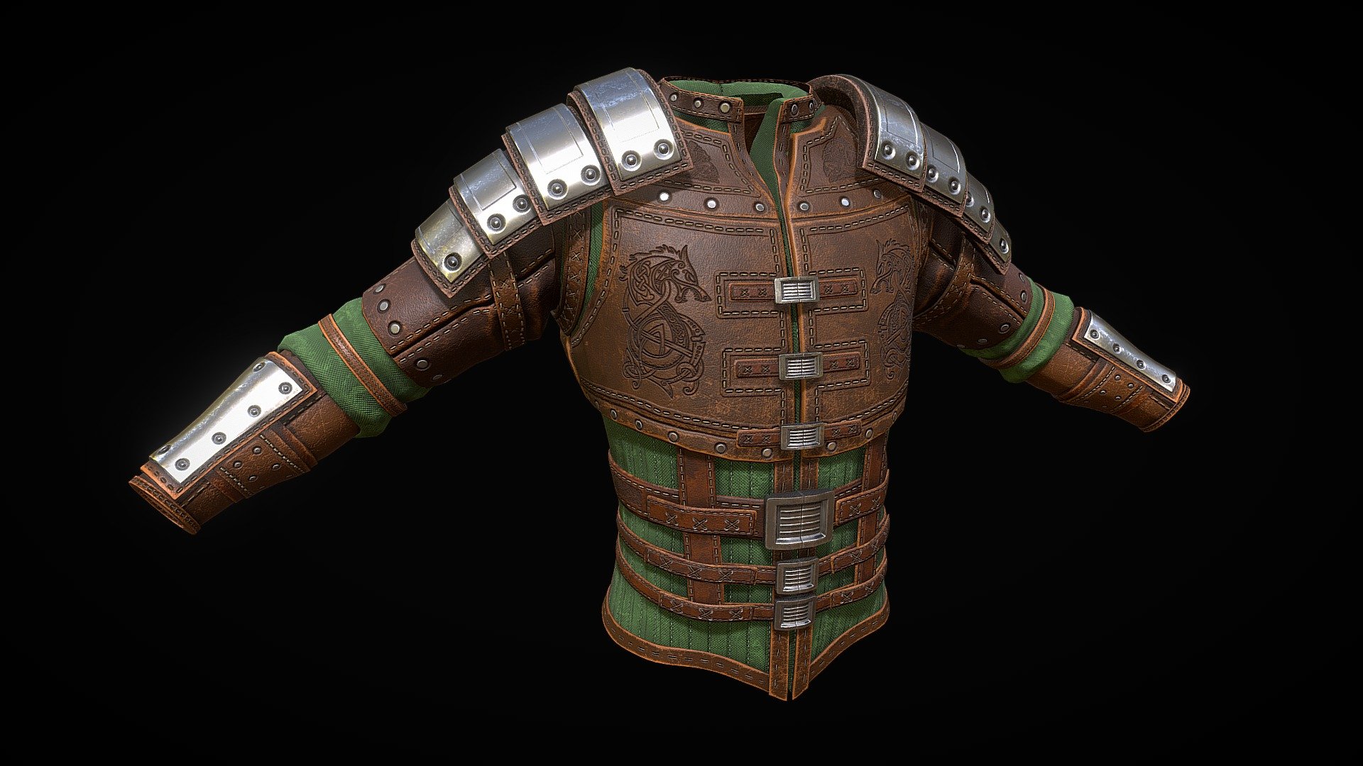 Low-poly 3D model of light leather armor, this model doesn't contain any ngons and has an optimal topology, includes 4K PBR textures - Light Leather Armor - 3D model by CGnewbie 3d model