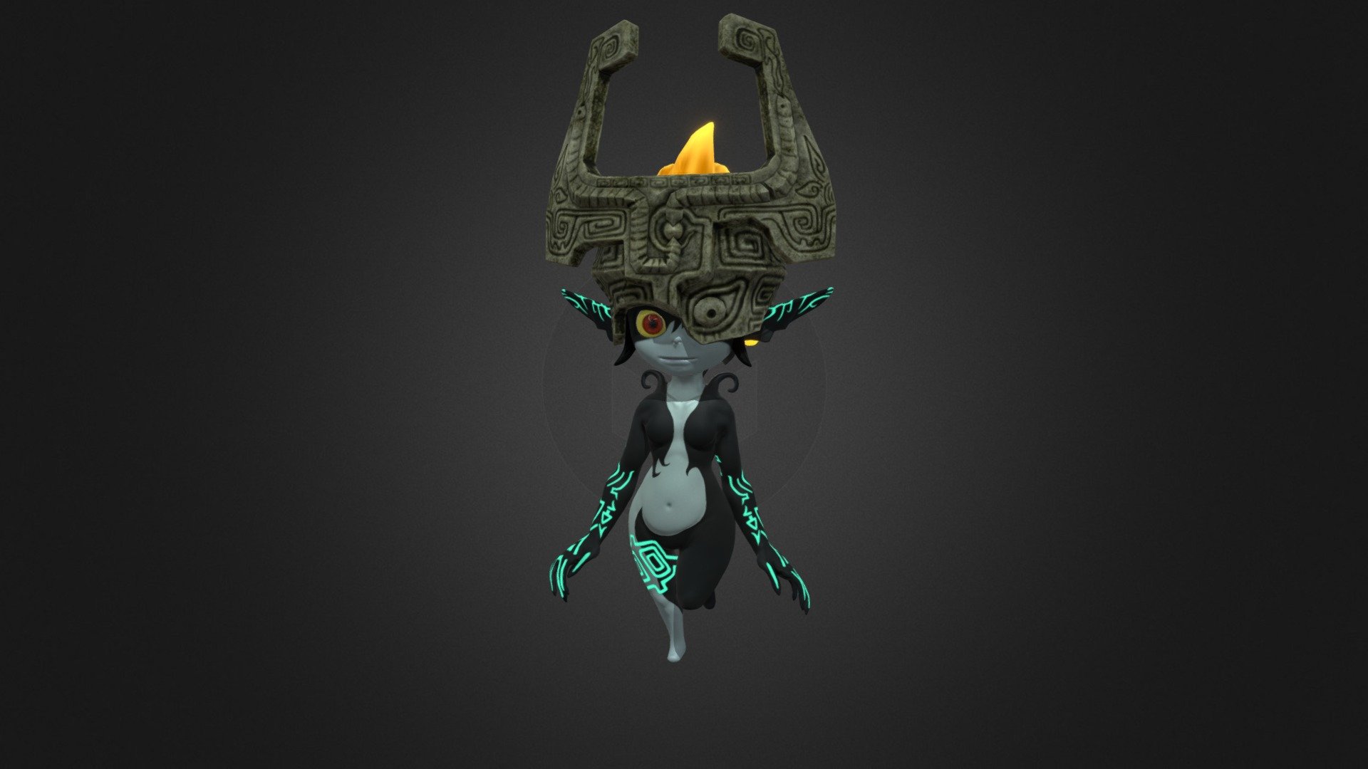 Game ready Midna from the Legend of Zelda Twilight Princess. Body sculpted in ZBrush, Helmet modeled in Maya/detailed in ZBrush, textured in Substance Painter - Midna Walk Animation - 3D model by KiwiLemonJuice (@KiwiLemonJuice_) 3d model