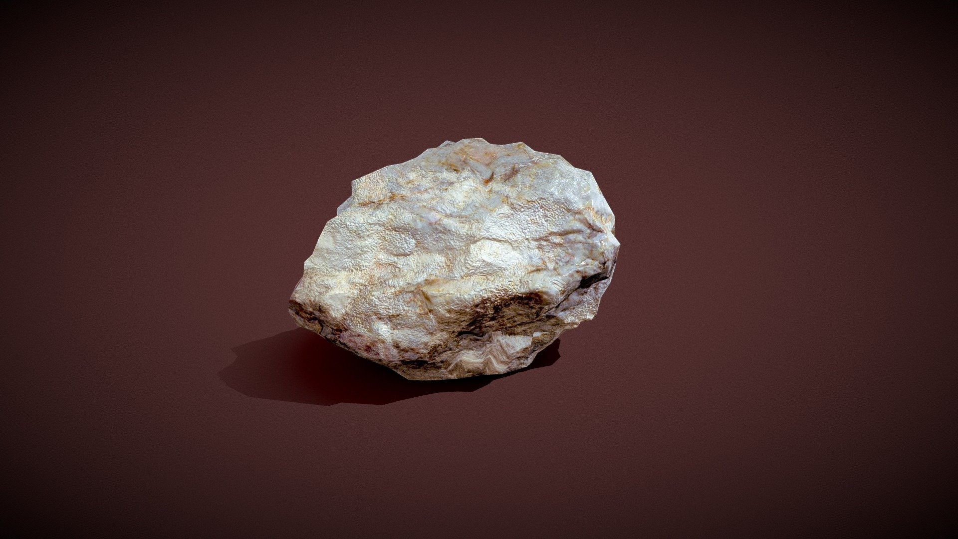 A high poly mesh of a rock was originally created with photogrammetry software and was provided to create the low poly mesh for the rock. The low poly wireframe was done in Maya. PBR materials for the rock model were created using Substance Painter. Normal, and Roughness maps were created  to create the rock textures 3d model