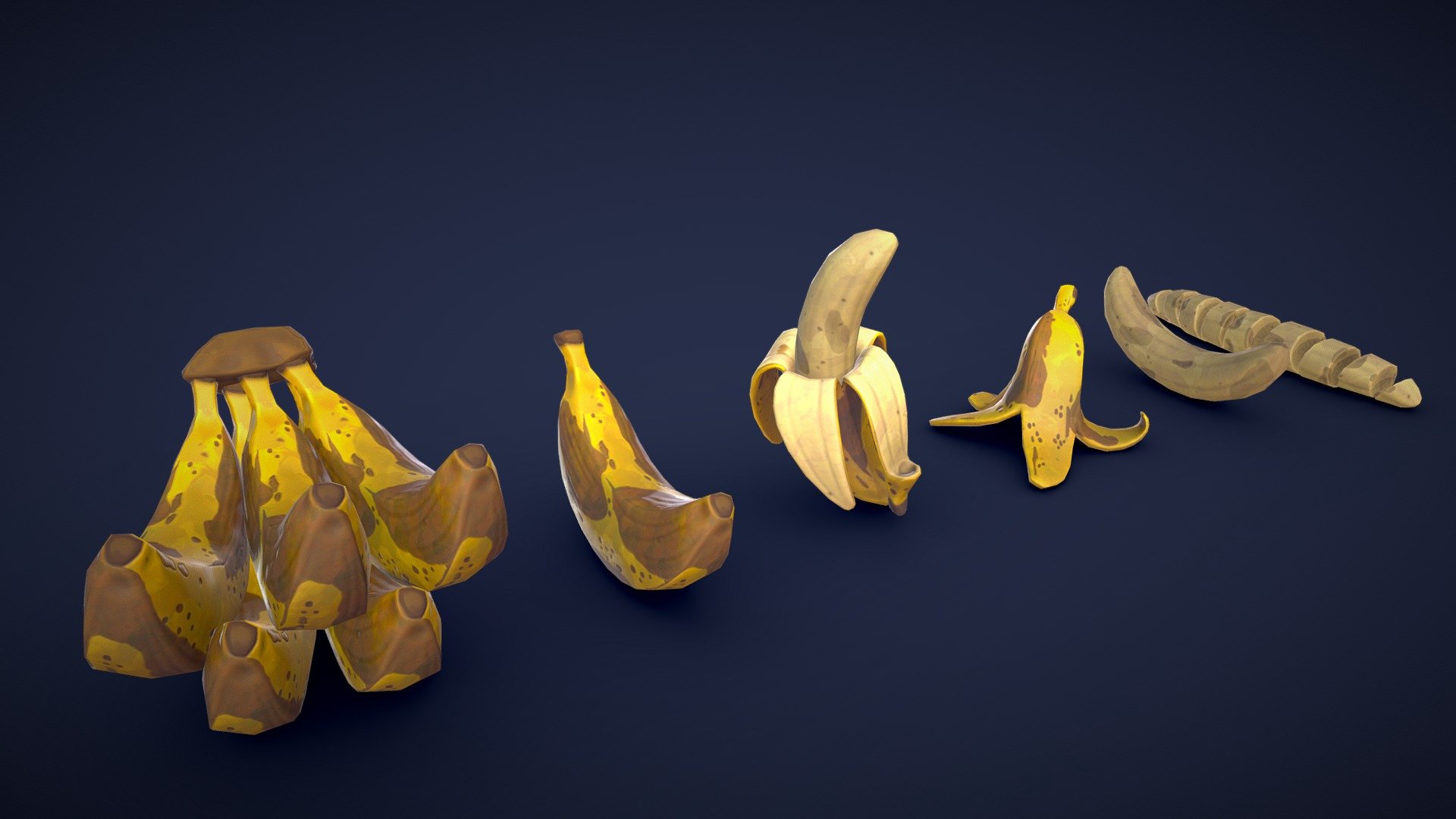 This asset pack contains 7 different banana meshes. Whether you need a overripe banana for a game or some props for an enviroment, this 3D stylized banana asset pack has you covered! 🍌

Model information:




Optimized low-poly assets for real-time usage.

Optimized and clean UV mapping.

2K and 4K textures for the assets are included.

Compatible with Unreal Engine, Unity and similar engines.

All assets are included in a separate file as well.
 - Stylized Banana Overripe - Low Poly - Buy Royalty Free 3D model by Lars Korden (@Lark.Art) 3d model