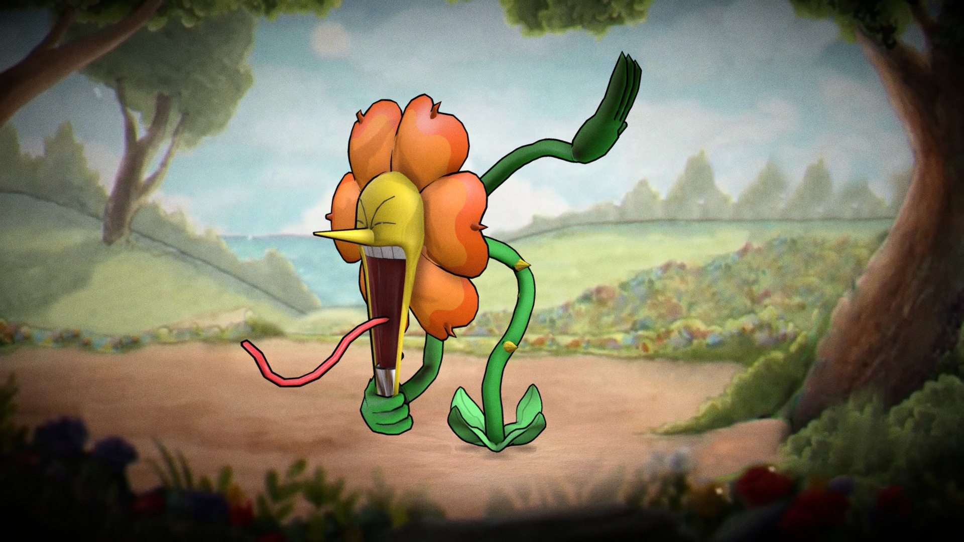 Fan Art of the flower boss from the game Cuphead. 
Exercise for blendshapes and cartoon style deformation.
Maya, Substance Painter 3d model