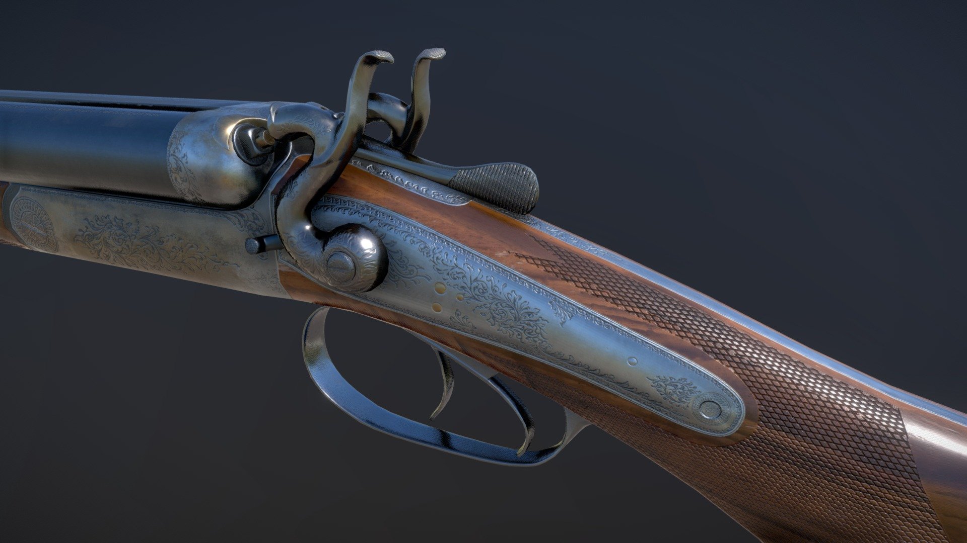 This is slik vintage hunting rifle for the case you need to pack some extra punch ;)
It was a fun and challenging final assignment for GAP this year.

I finally managed to speed up my highpoly game a bit with a quad chamfer workflow. Modelled in 3ds Max and textured in Substance Painter. Feel free to leave some feedback! - HOLLAND & HOLLAND - HAMMER DOUBLE RIFLE, 450 BPE - 3D model by Peter_Kostov 3d model