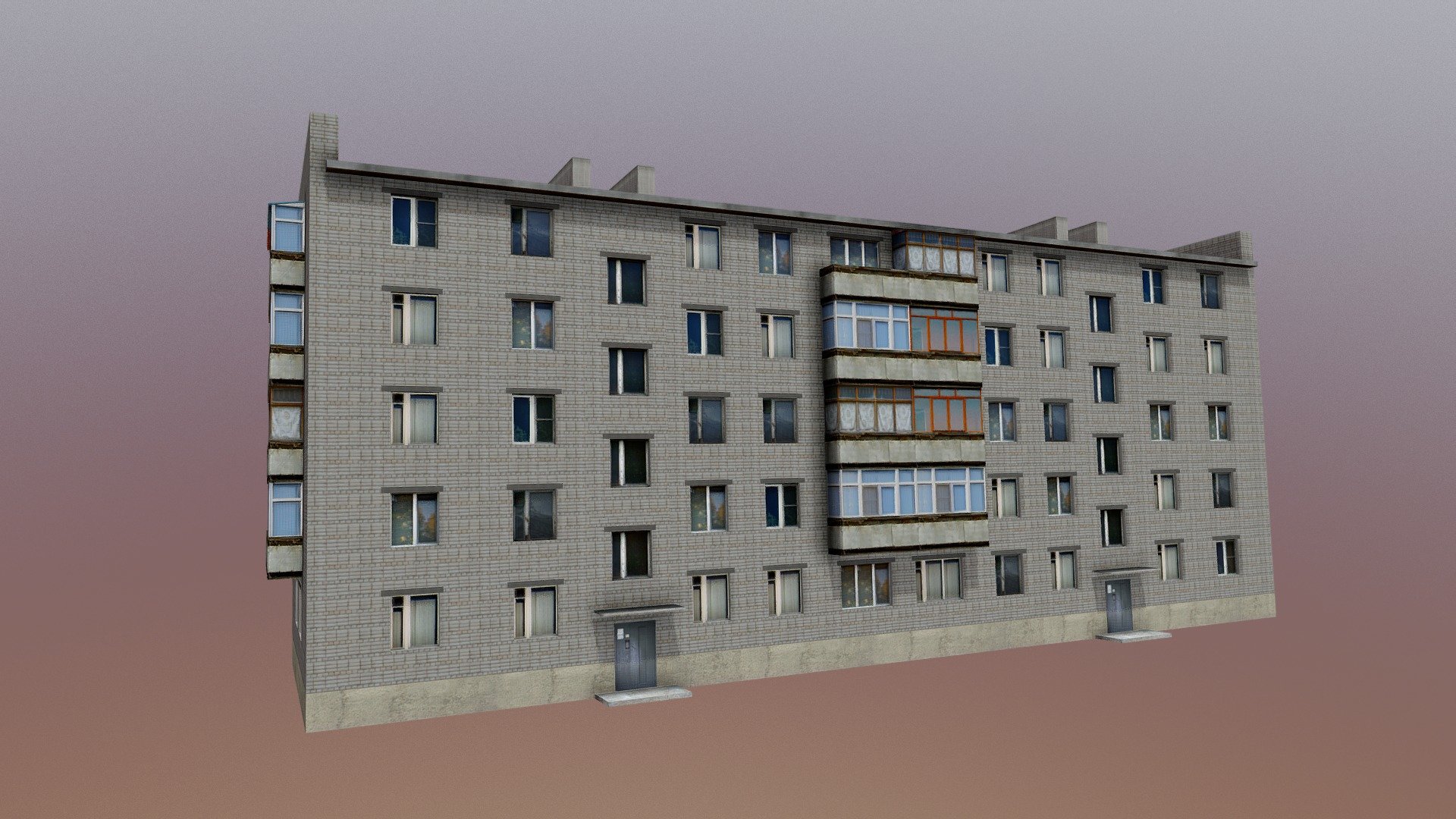 Brick tenement type 1-447C-36 - 3D model by prilukskiy 3d model