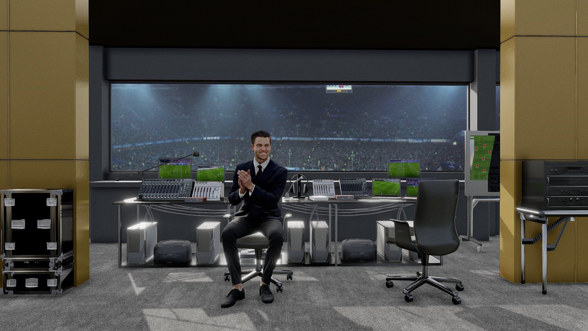 There will be no celebrities or any guests in the commentary box during the game 3d model