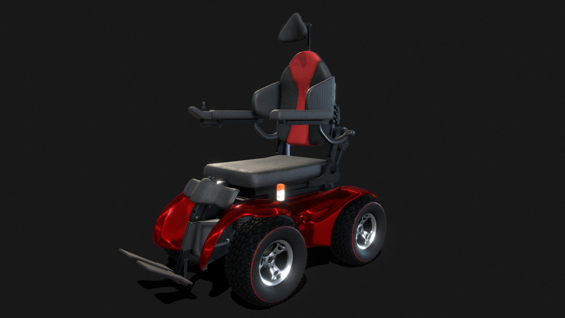 (This model is not an exact reproduction of an actual power wheelchair).

Compact design electric wheelchair with soft rehabilitation seat. The design allows it to adapt to all terrains and the rigging system allows it to adapt to uneven terrain, reproduce the example animation. The joystick is also fully rigged for greater fidelity in the animation.

You can download this model completely free for your projects 3d model