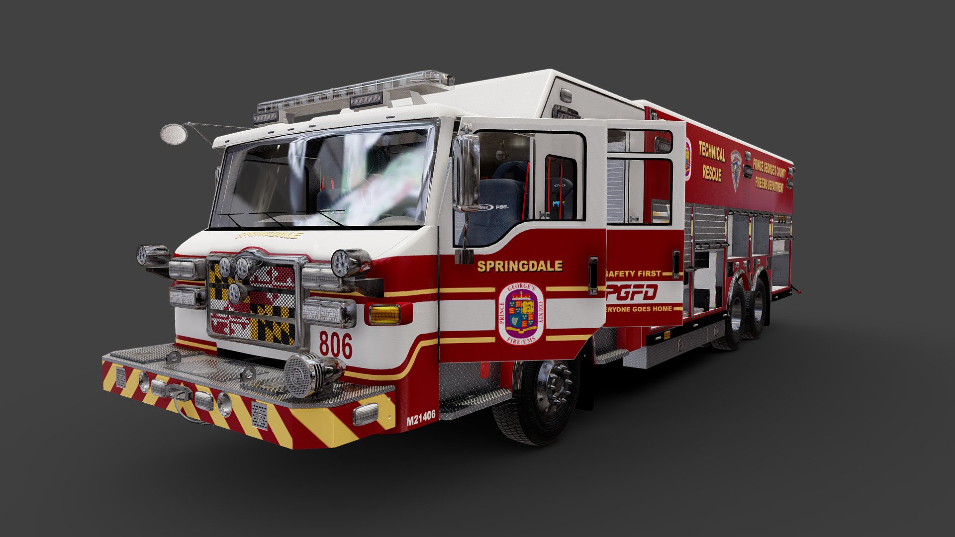 Prince George's County Technical Rescue truck made for a private commission, the truck its fully detailed and all doors are functional - Prince George's County Technical Rescue - 3D model by luisbcompany 3d model