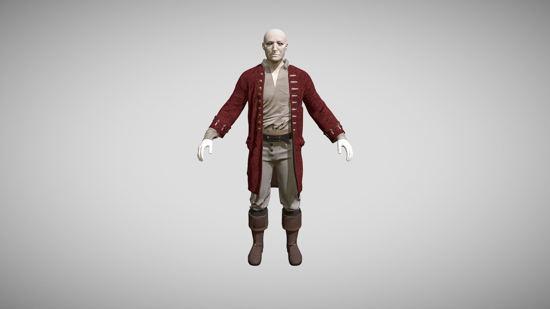 Complete pirate clothes game ready, since I already retopologied it. The fbx file has already been tested in UE4/5. Majority of the detail is driven from baked normal maps and not vertices. The fbx file comprehends Boots, Shirt, Coat, Band, belt.You can easily replace the body with your own removing the part that you don't need as the feet (i forgot to do that !) 3d model