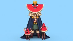 Watermelon Prince creatures, 3dcoat, charactermodel, foodcharacter, maya, character, handpainted, cartoon, 3d, photoshop, stylized, abstract, charactedrsign