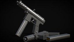 Lowpoly TEC-9 firearm, pistol, tec9, tec, gun, smg