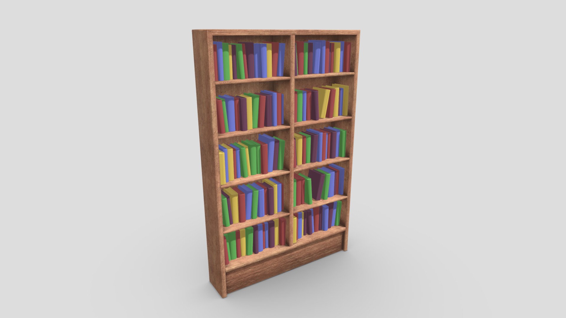 low poly 3d model of wooden bookshelves with placeholder books - Wooden Bookshelf - Buy Royalty Free 3D model by assetfactory 3d model