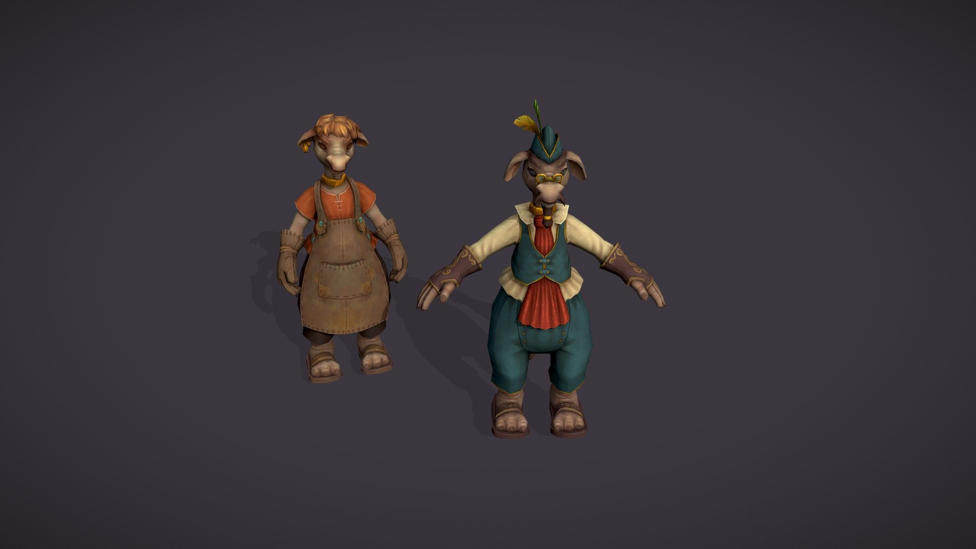 Two low poly hand painted fantasy characters. Rigged, animated, ready for mobile games. You can use them as NPC in your games.




1500 polys in one character

diffuse map 1024px in .png format

humanoid rig compatible with any humanoid character

3 animations: idle, action, walk

If you have any troubles or if you need other formats be free to write me - Fantasy characters - 3D model by cattleya 3d model