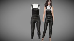 Female Leather Overalls And Top