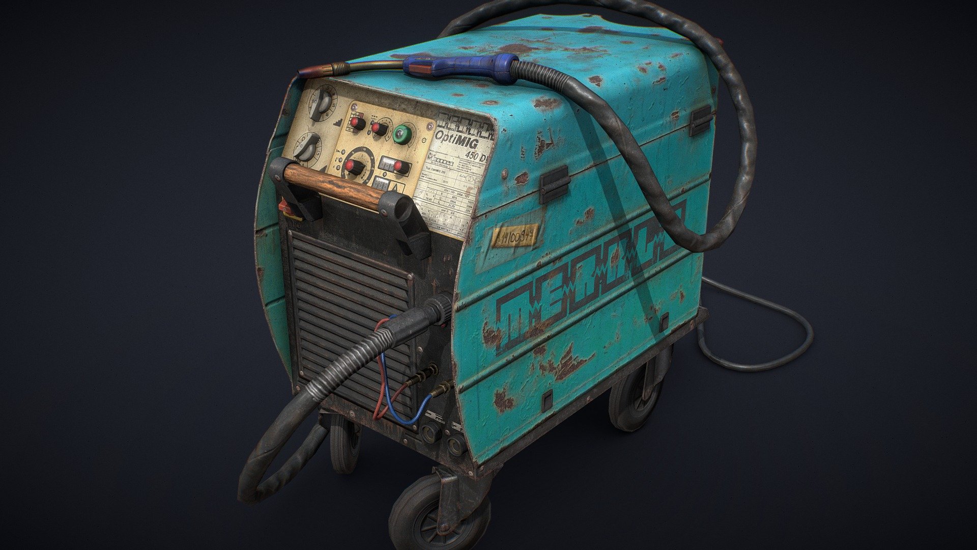 Merkle OptiMIG 450|Welding machine

Can be used like game prop in Unity, UE4 etc. Has PBR Metalness texture set.

Additional files contains:
Five texture maps (Base color, Metalness, Roughness, Normal, AO. (size 2048x2048))
Model format .OBJ .FBX




Does not include the welding mask shown in the screenshot - Merkle OptiMIG 450|Welding machine - Buy Royalty Free 3D model by Fayruso 3d model