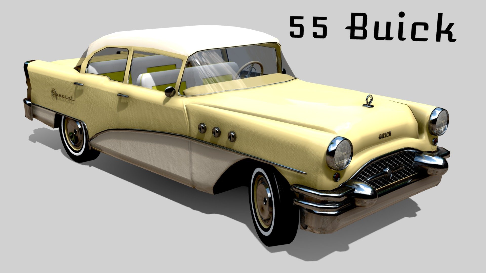A 3D model of my dream car. I made it jus for myself, not for any particular project or as a ready asset. I will update it every now and then, and it might be game ready one day. But until that may happen, you can support my work and perhaps help me achieve my dream on my ko-fi page. Thank you! 
https://ko-fi.com/robinmik - 1955 Buick Special Downloadable - Download Free 3D model by Libau Media (@robinmikart) 3d model