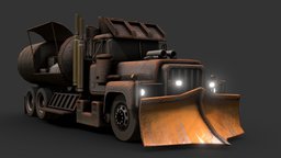 Post-Apoc Kitchen Truck truck, tanker, post-apocalyptic, wreck, rusty, semi, dirty, kitchen, lorry, vehicle, gameart, gameasset