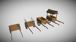 Stylized Low Poly Handpainted Cart (pack) rpg, wooden, cart, pack, carts, handpainted, low-poly, asset, game, lowpoly, hand-painted, low, poly, gameasset, stylized